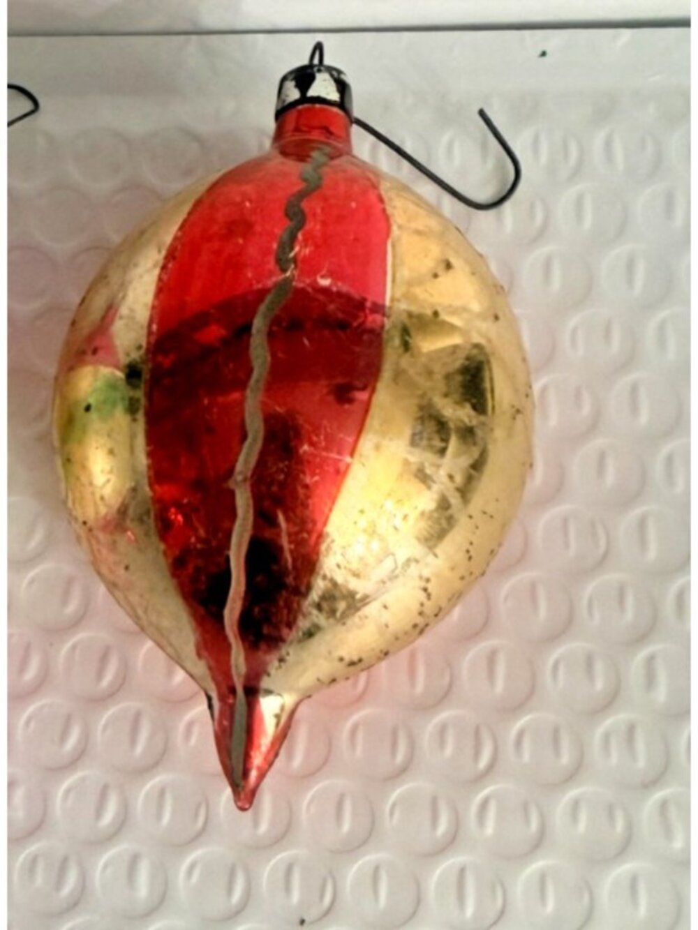 VTG Mercury Glass Ornament Teardrop Indent Poland Reflector red & Gold 4" - Picture 3 of 7
